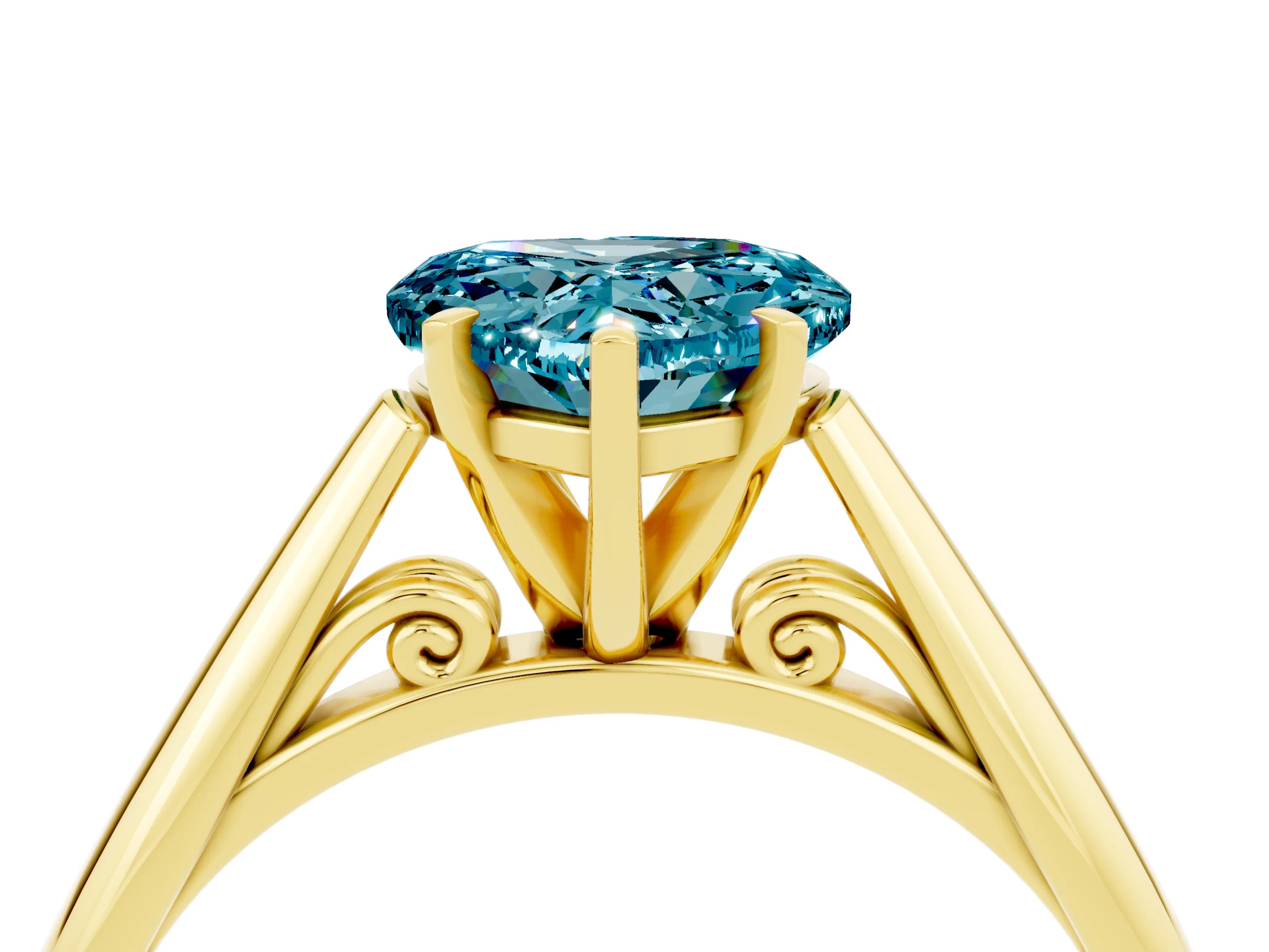 Yellow gold Heart Cut Blue Topaz Solitaire Engagement Ring with Cathedral Setting and Four-Prong Mount_16