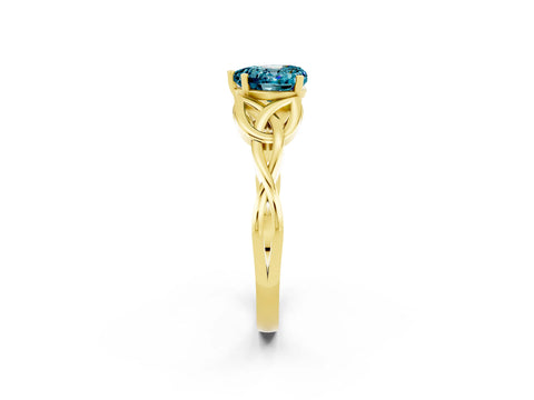 Yellow gold Heart Cut Blue Topaz Solitaire Engagement Ring with Celtic Knot Band and Four-Prong Setting_2