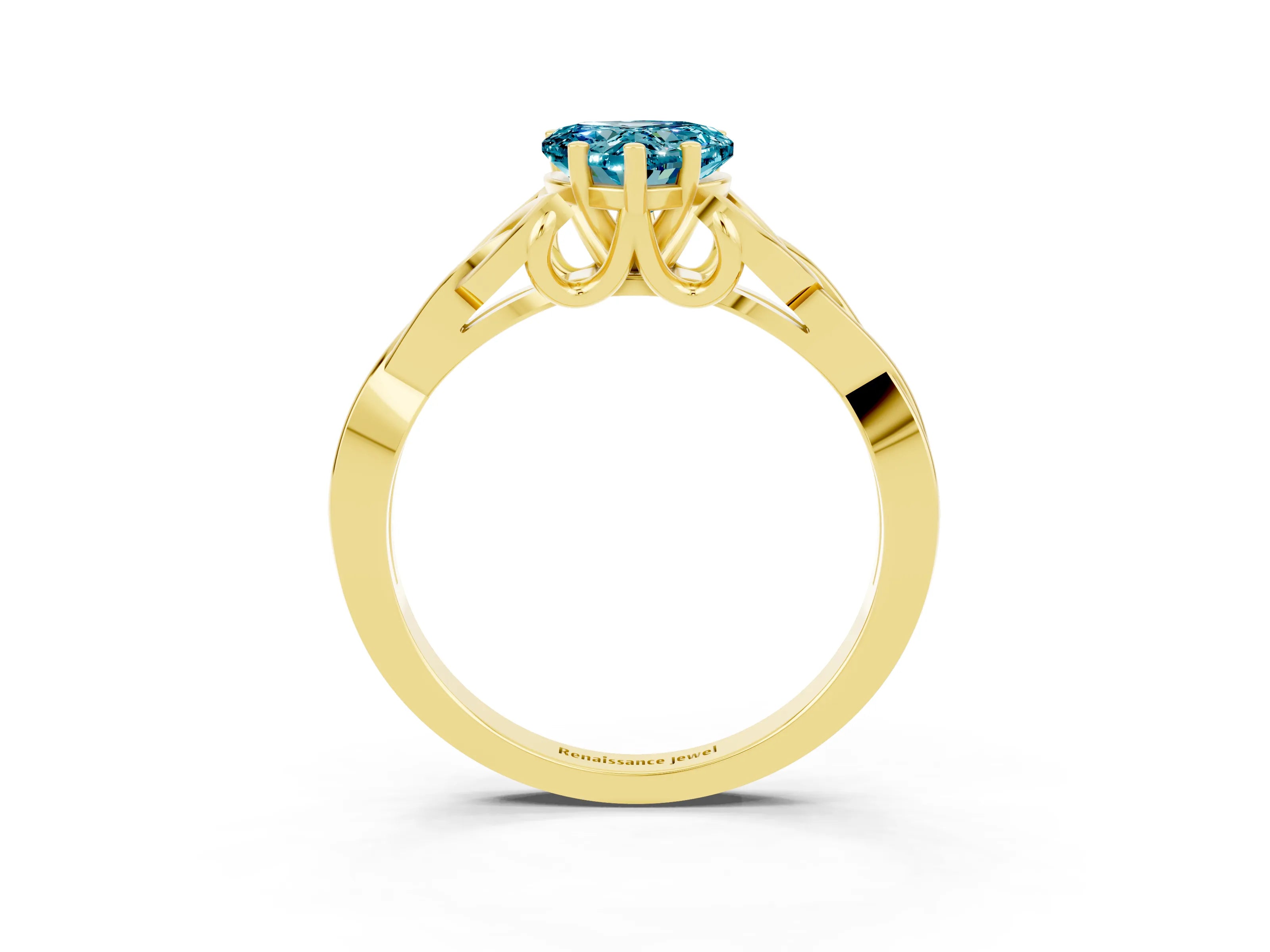Yellow gold Heart Cut Blue Topaz Solitaire Engagement Ring with Celtic Knot Band and Four-Prong Setting_3