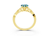Yellow gold Heart Cut Blue Topaz Solitaire Engagement Ring with Celtic Knot Band and Four-Prong Setting_3