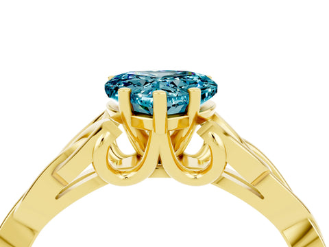 Yellow gold Heart Cut Blue Topaz Solitaire Engagement Ring with Celtic Knot Band and Four-Prong Setting_4