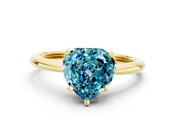 Yellow gold Heart Cut Blue Topaz Solitaire Engagement Ring with Classic Band and Four-Prong Setting