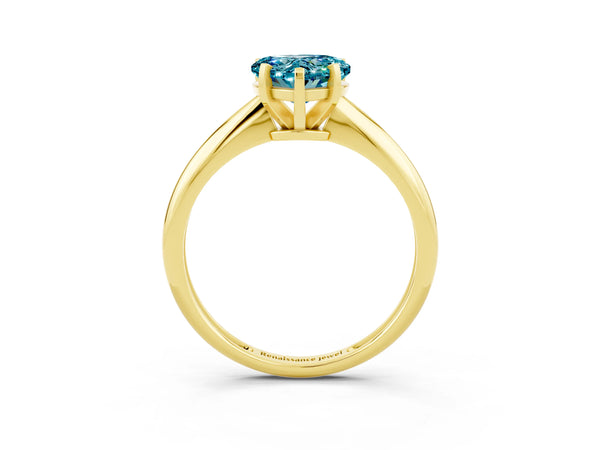 Yellow gold Heart Cut Blue Topaz Solitaire Engagement Ring with Classic Band and Four-Prong Setting