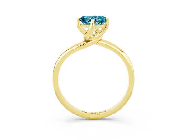 Yellow gold Heart Cut Blue Topaz Solitaire Engagement Ring with Four-Prong Setting and Classic Band