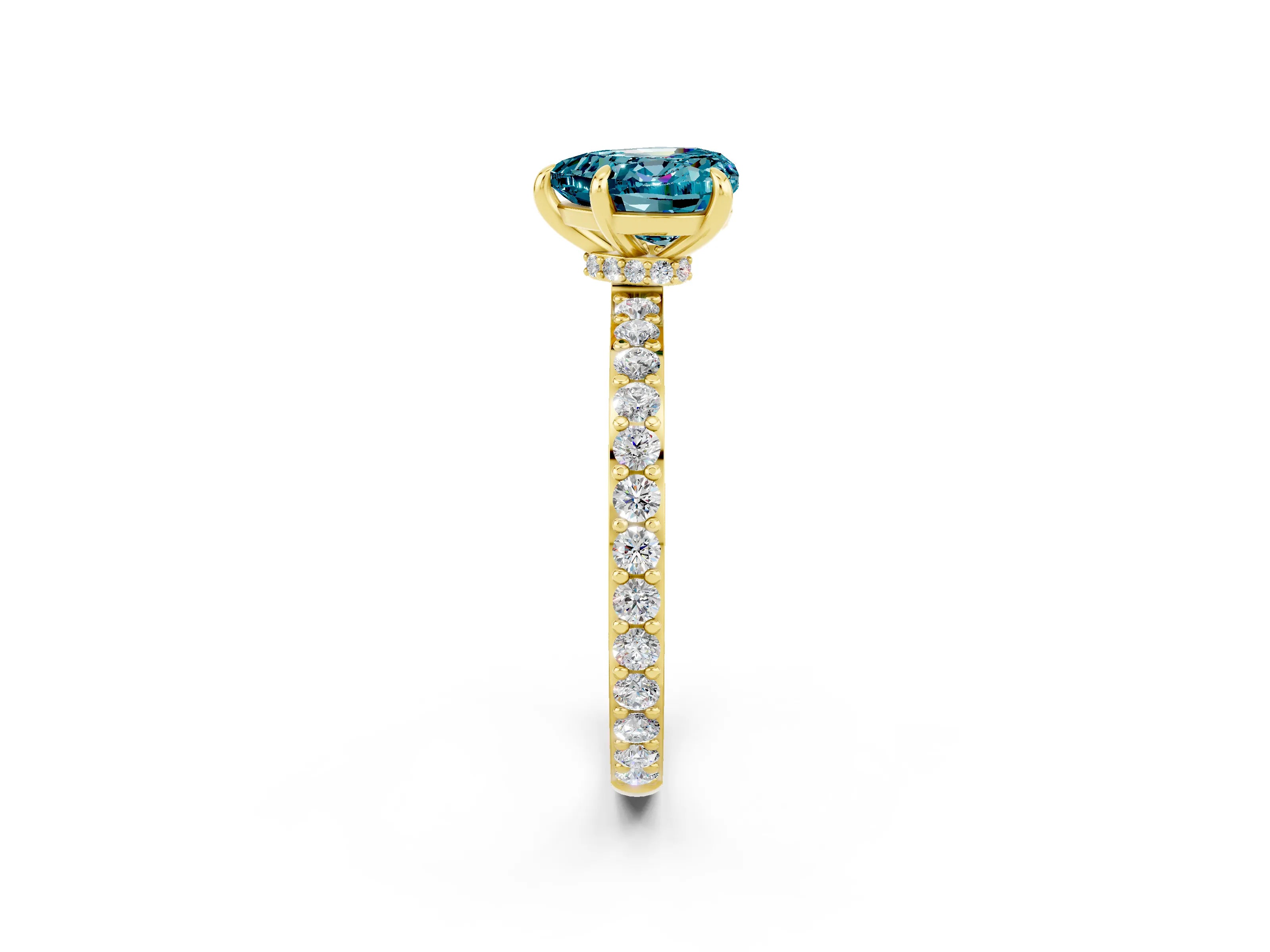 Yellow gold Heart Cut Blue Topaz Solitaire Engagement Ring with Pavé Band and Four-Prong Setting_2