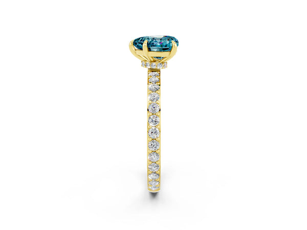 Yellow gold Heart Cut Blue Topaz Solitaire Engagement Ring with Pavé Band and Four-Prong Setting