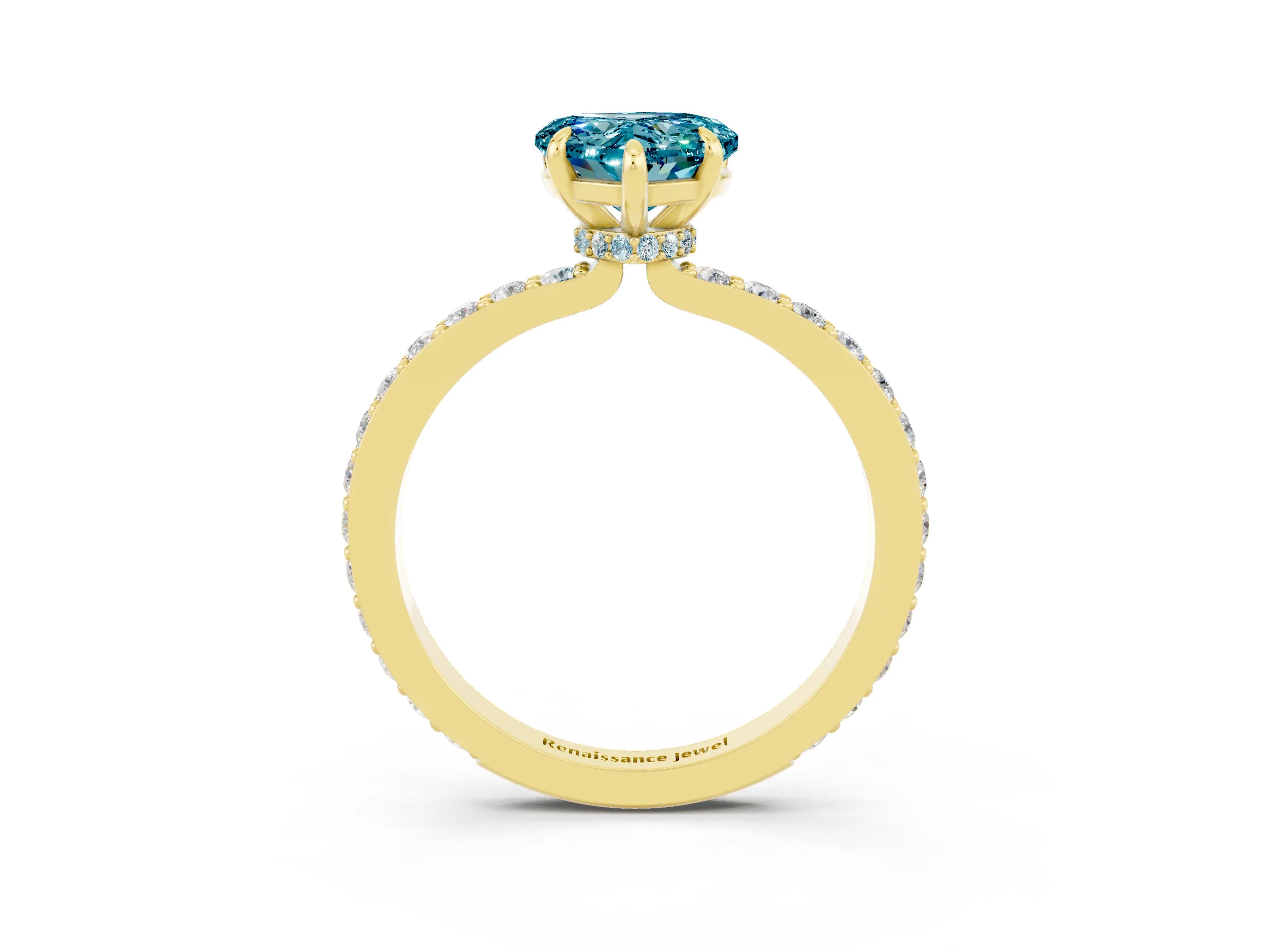 Yellow gold Heart Cut Blue Topaz Solitaire Engagement Ring with Pavé Band and Four-Prong Setting_3
