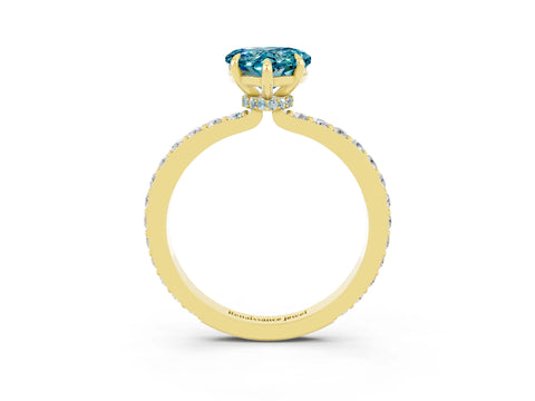 Yellow gold Heart Cut Blue Topaz Solitaire Engagement Ring with Pavé Band and Four-Prong Setting_3