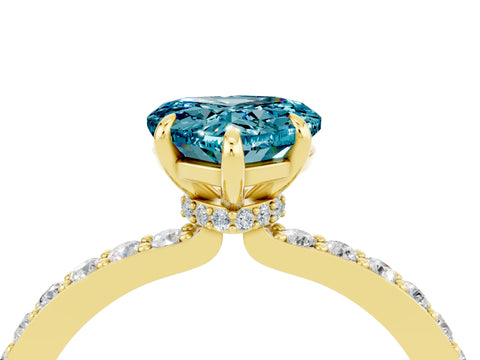 Yellow gold Heart Cut Blue Topaz Solitaire Engagement Ring with Pavé Band and Four-Prong Setting_4