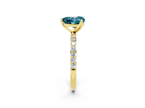 Yellow gold Heart Cut Blue Topaz Solitaire Engagement Ring with Pavé Band and Prong Setting_2