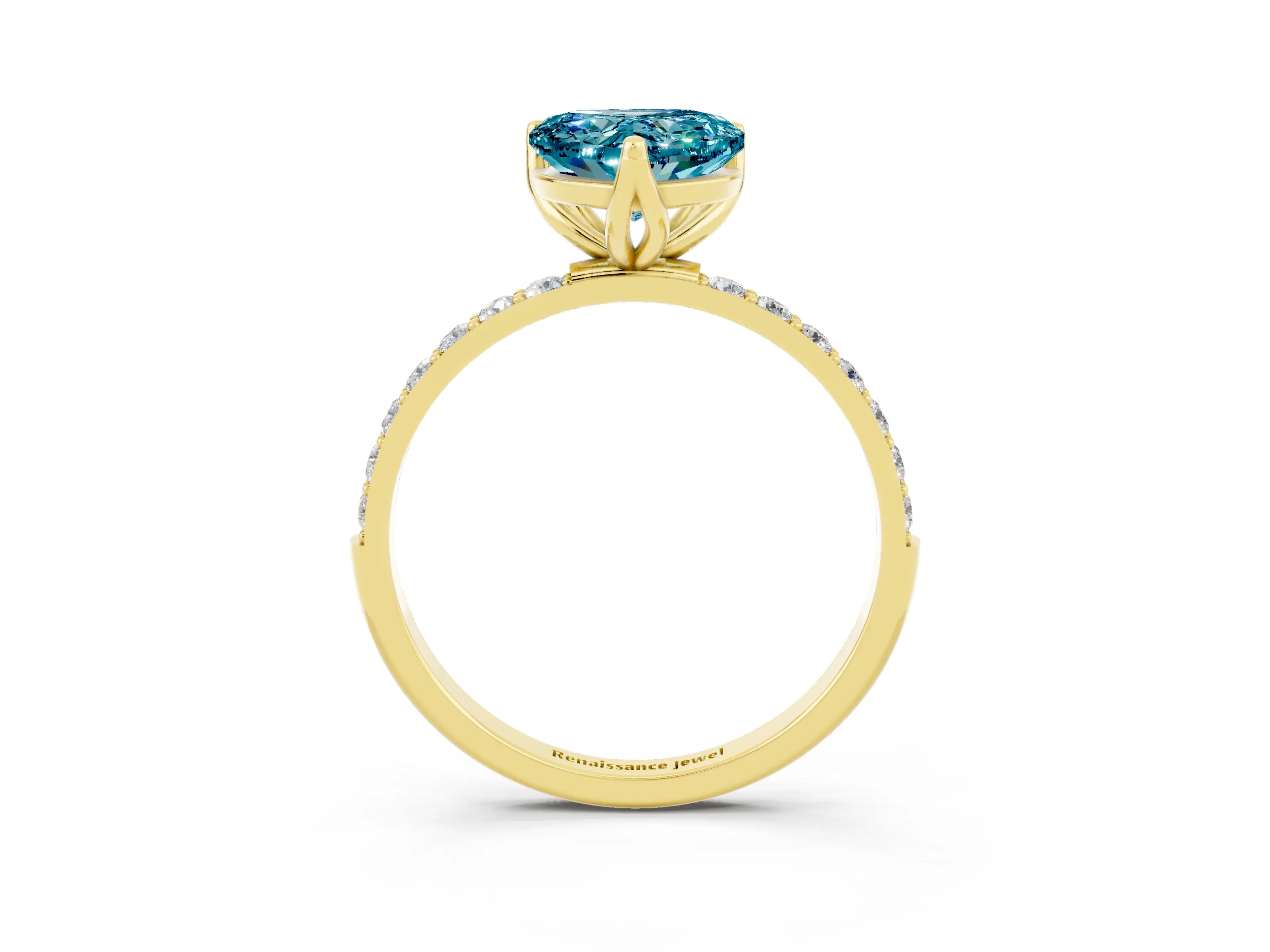 Yellow gold Heart Cut Blue Topaz Solitaire Engagement Ring with Pavé Band and Prong Setting_3