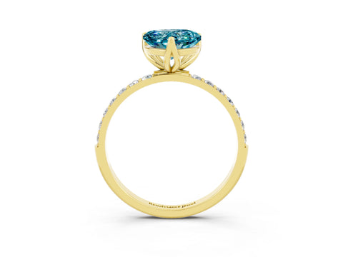 Yellow gold Heart Cut Blue Topaz Solitaire Engagement Ring with Pavé Band and Prong Setting_3