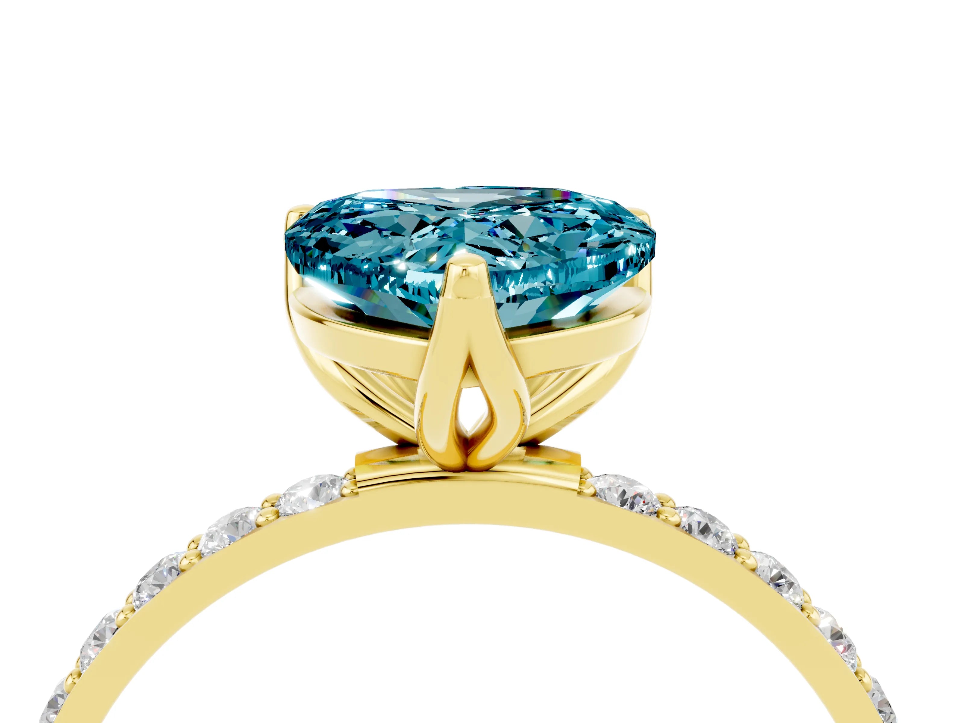 Yellow gold Heart Cut Blue Topaz Solitaire Engagement Ring with Pavé Band and Prong Setting_4