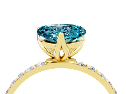 Yellow gold Heart Cut Blue Topaz Solitaire Engagement Ring with Pavé Band and Prong Setting_4