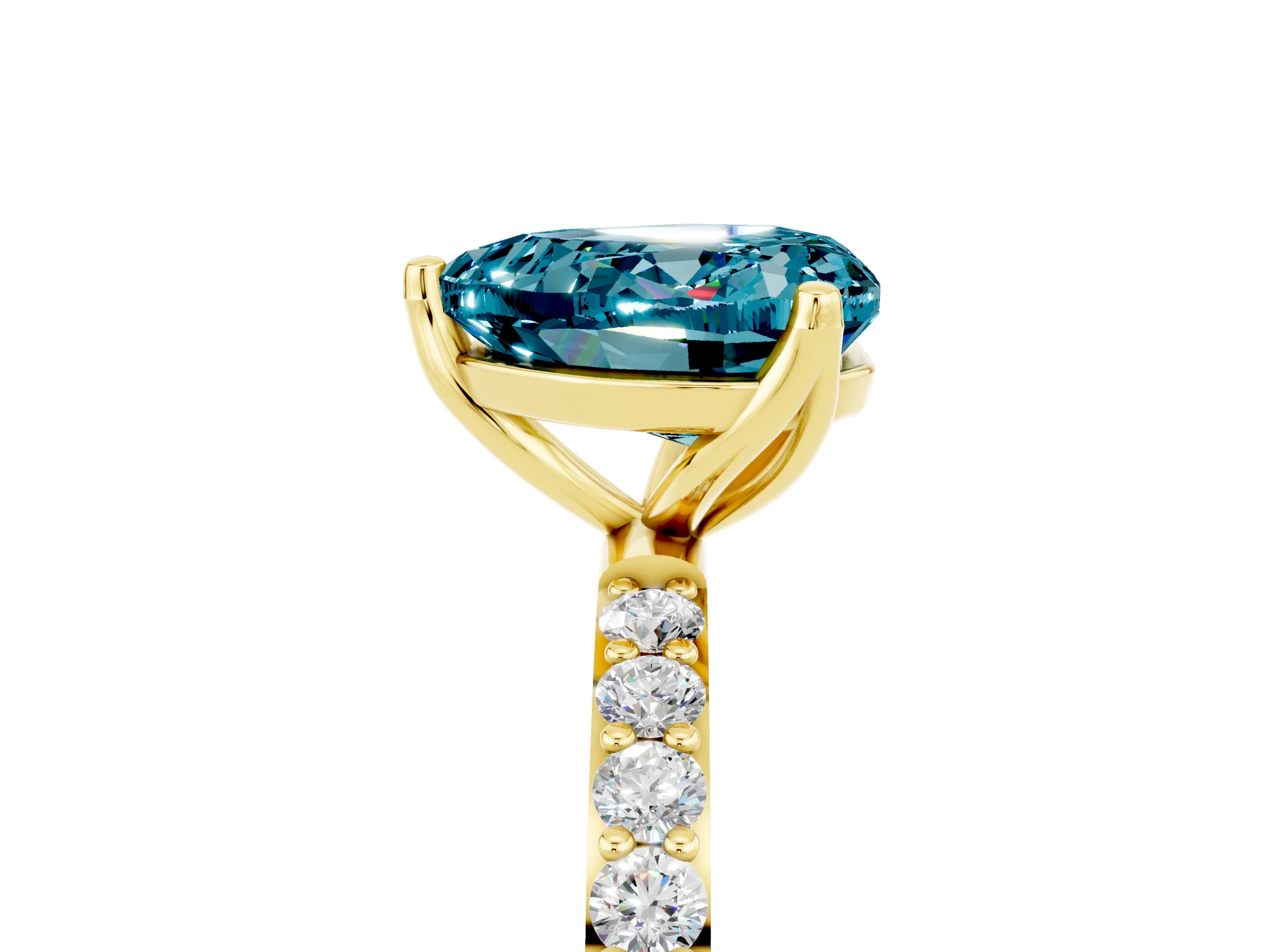 Yellow gold Heart Cut Blue Topaz Solitaire Engagement Ring with Pavé Band and Prong Setting_5
