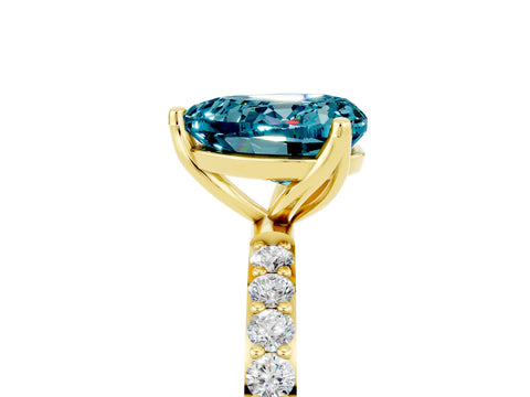 Yellow gold Heart Cut Blue Topaz Solitaire Engagement Ring with Pavé Band and Prong Setting_5