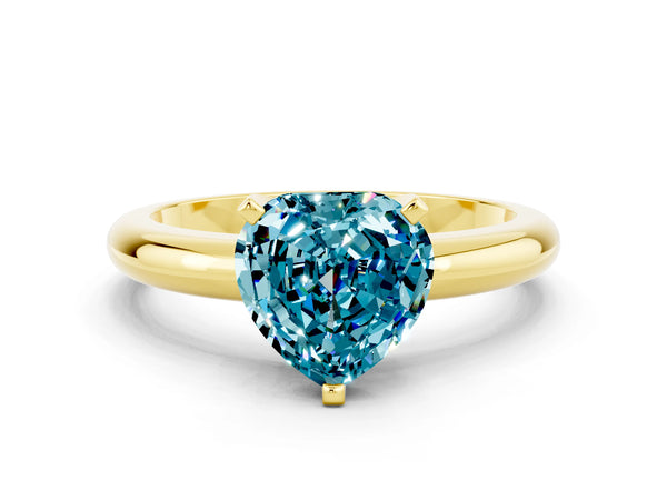 Yellow gold Heart Cut Blue Topaz Solitaire Engagement Ring with Round Band and Four-Prong Setting