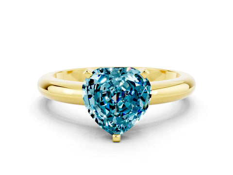Yellow gold Heart Cut Blue Topaz Solitaire Engagement Ring with Round Band and Four-Prong Setting