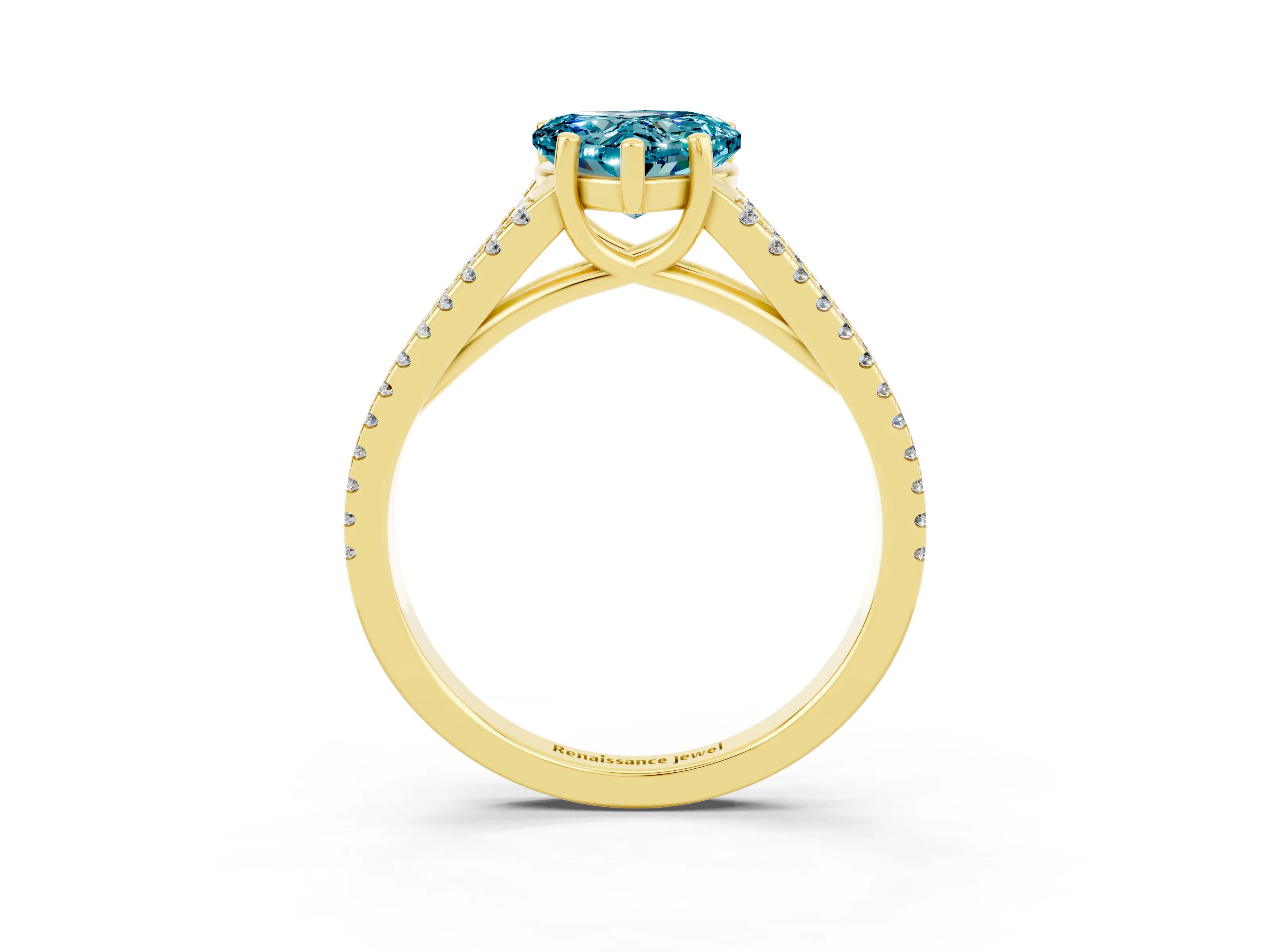 Yellow gold Heart Cut Blue Topaz Solitaire Engagement Ring with Split Shank Pavé Band_3