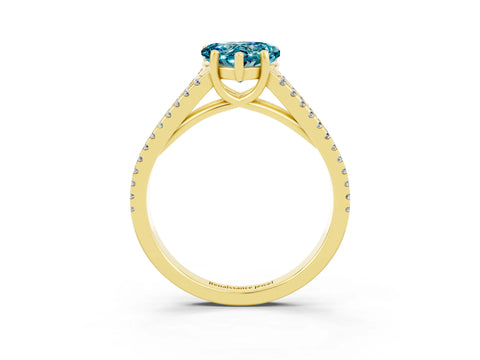 Yellow gold Heart Cut Blue Topaz Solitaire Engagement Ring with Split Shank Pavé Band_3