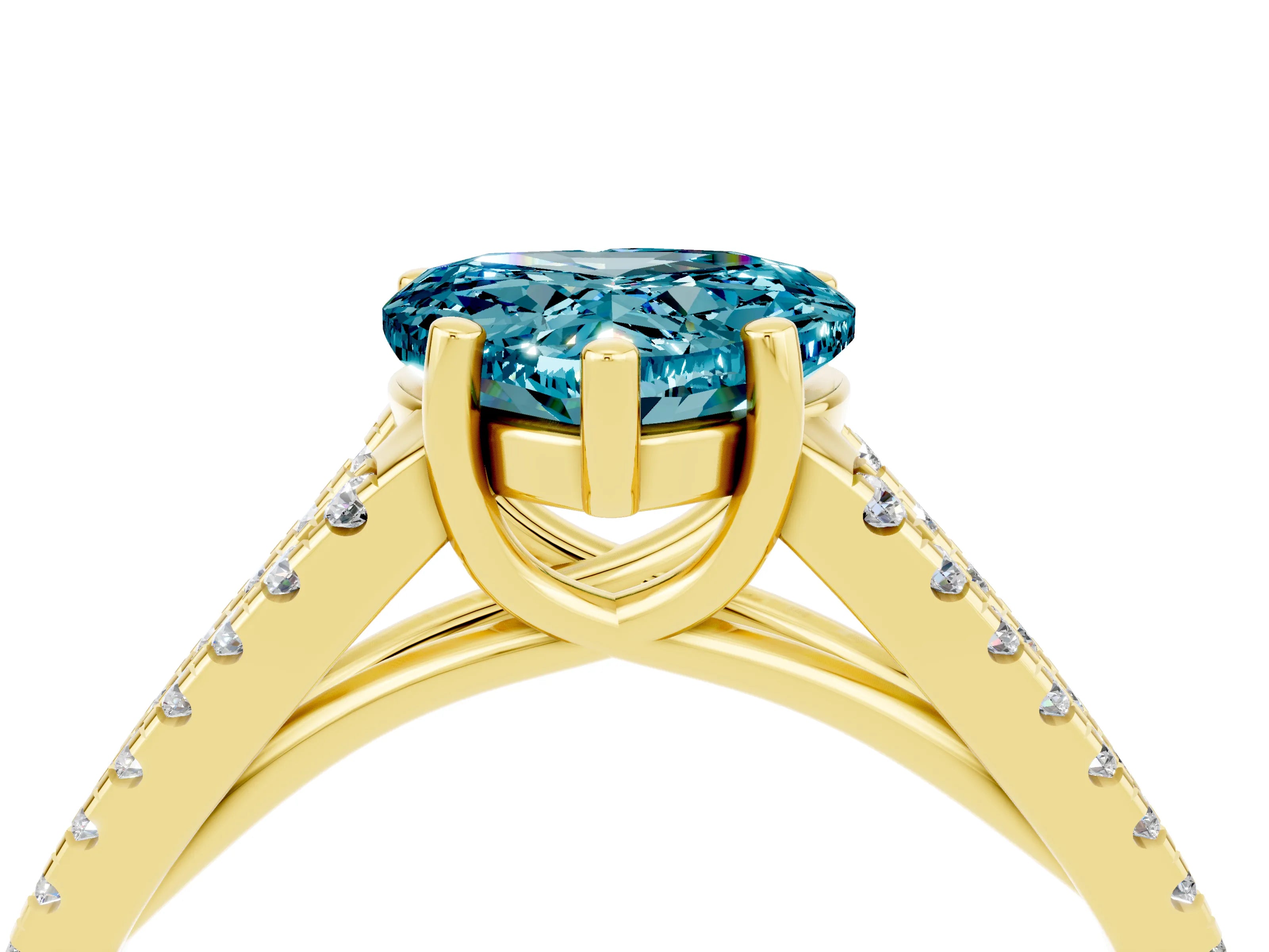 Yellow gold Heart Cut Blue Topaz Solitaire Engagement Ring with Split Shank Pavé Band_4
