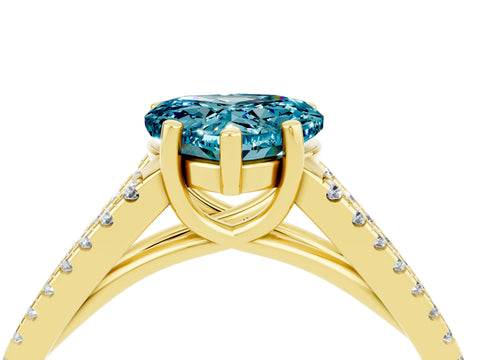 Yellow gold Heart Cut Blue Topaz Solitaire Engagement Ring with Split Shank Pavé Band_4