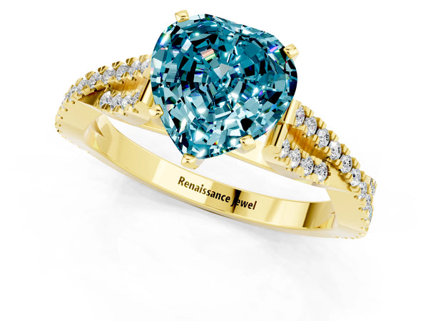 Yellow gold Heart Cut Blue Topaz Solitaire Engagement Ring with Twisted Pavé Band and Four-Prong Setting