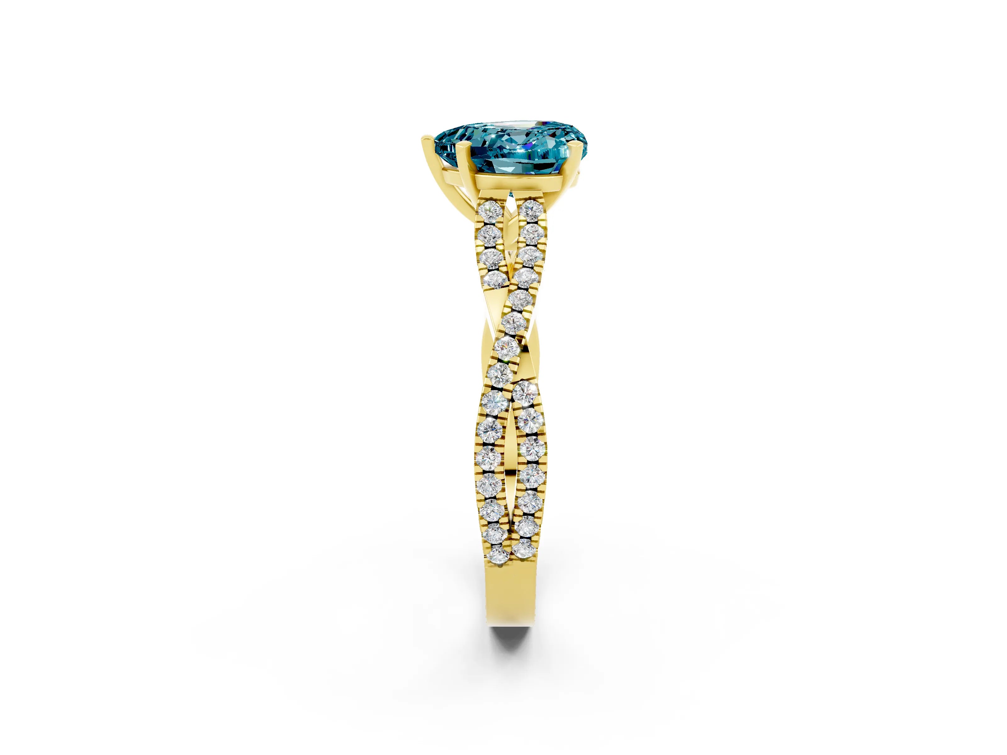 Yellow gold Heart Cut Blue Topaz Solitaire Engagement Ring with Twisted Pavé Band and Four-Prong Setting_14