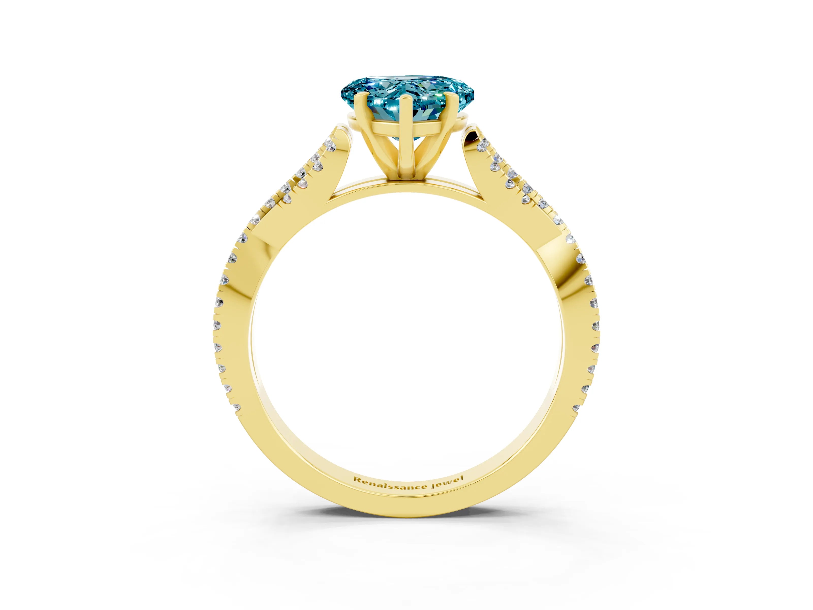 Yellow gold Heart Cut Blue Topaz Solitaire Engagement Ring with Twisted Pavé Band and Four-Prong Setting_15