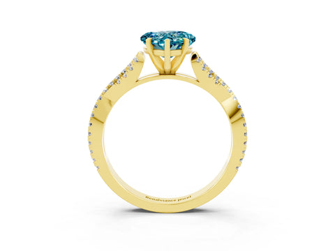 Yellow gold Heart Cut Blue Topaz Solitaire Engagement Ring with Twisted Pavé Band and Four-Prong Setting_15
