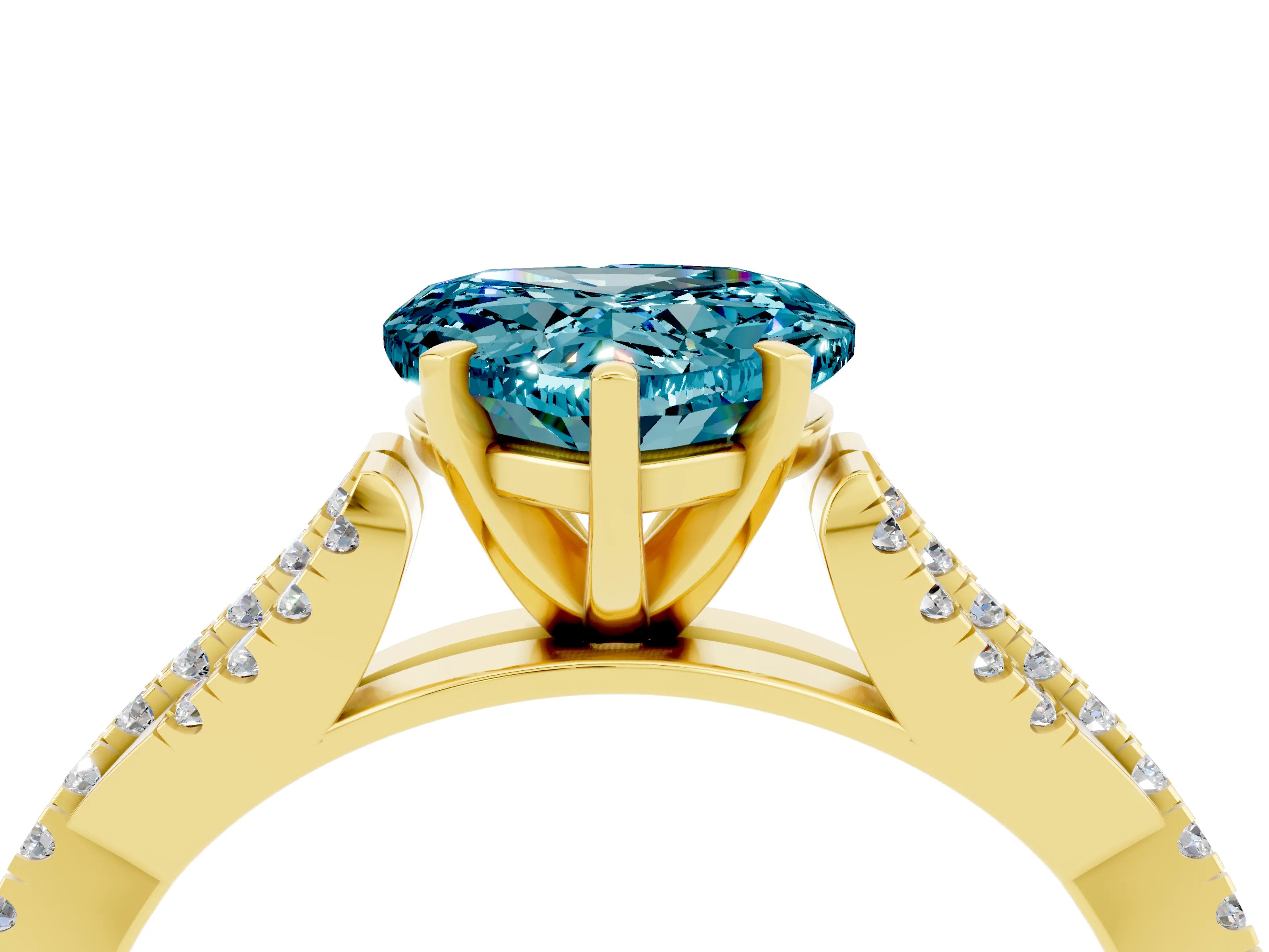 Yellow gold Heart Cut Blue Topaz Solitaire Engagement Ring with Twisted Pavé Band and Four-Prong Setting_16
