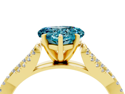 Yellow gold Heart Cut Blue Topaz Solitaire Engagement Ring with Twisted Pavé Band and Four-Prong Setting_16