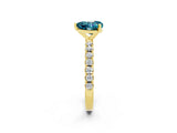 Yellow gold Heart Cut Blue Topaz Solitaire Pavé Band with Four-Prong Setting