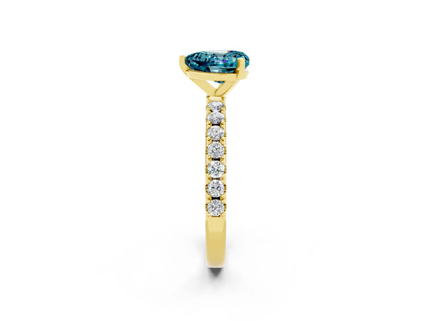 Yellow gold Heart Cut Blue Topaz Solitaire Pavé Band with Four-Prong Setting