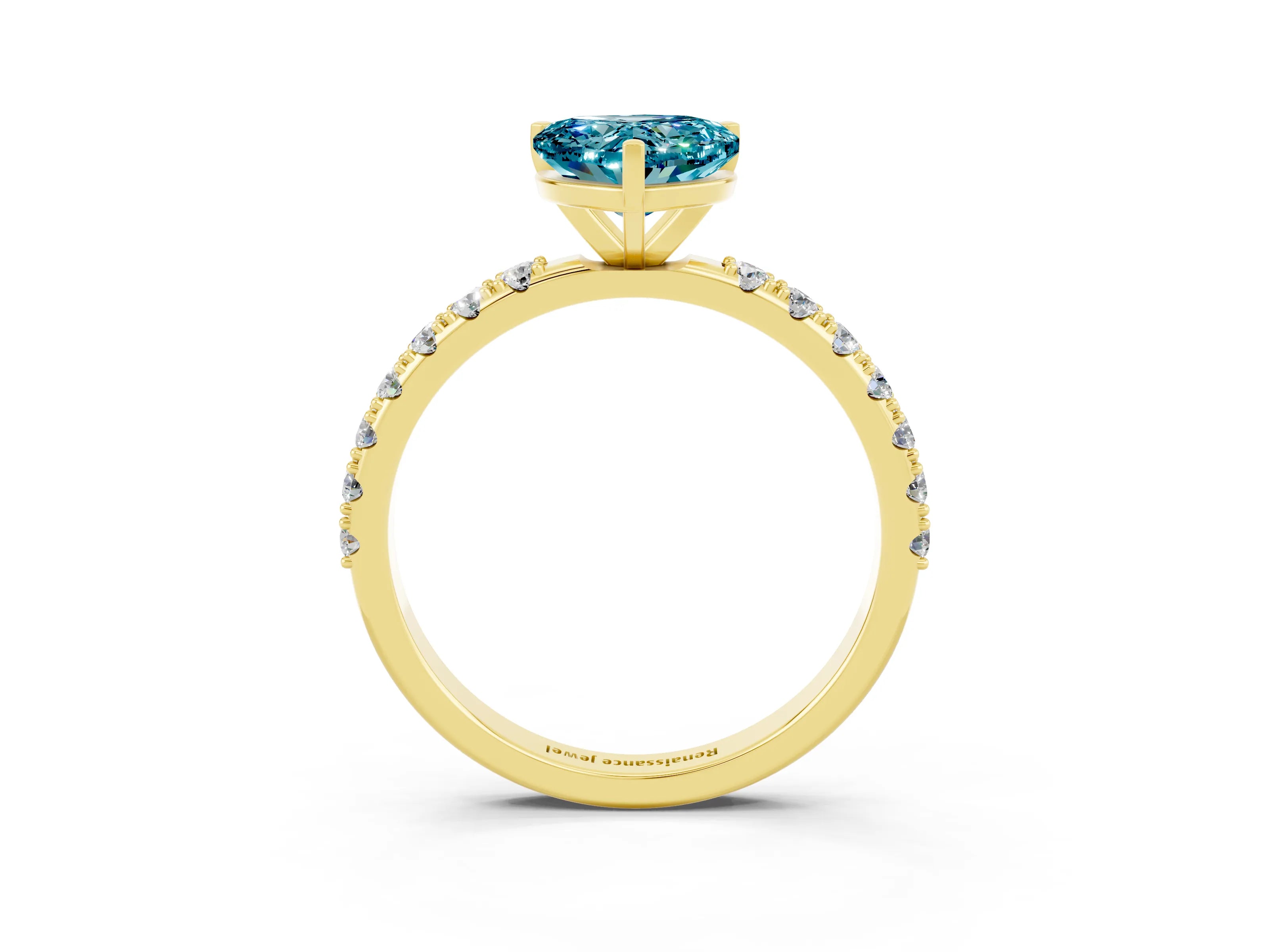 Yellow gold Heart Cut Blue Topaz Solitaire Pavé Band with Four-Prong Setting_1
