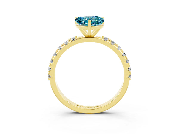 Yellow gold Heart Cut Blue Topaz Solitaire Pavé Band with Four-Prong Setting