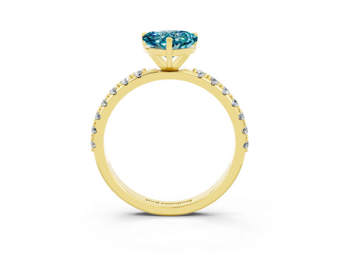 Yellow gold Heart Cut Blue Topaz Solitaire Pavé Band with Four-Prong Setting_1