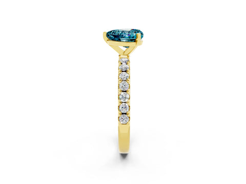 Yellow gold Heart Cut Blue Topaz Solitaire Pavé Band with Four-Prong Setting