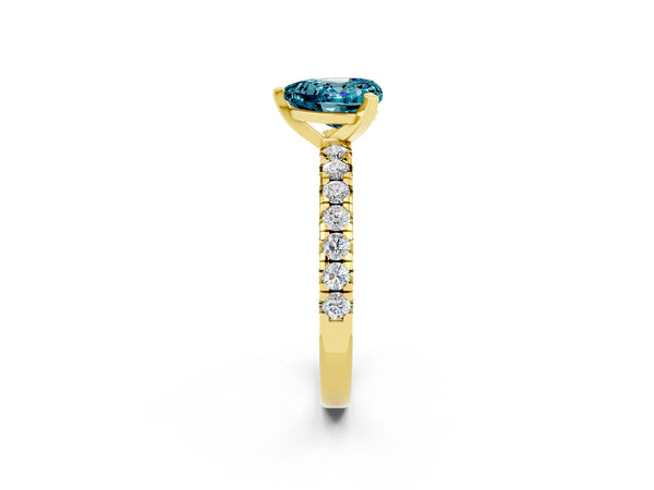 Yellow gold Heart Cut Blue Topaz Solitaire Pavé Engagement Ring with Round Band and Prong Setting