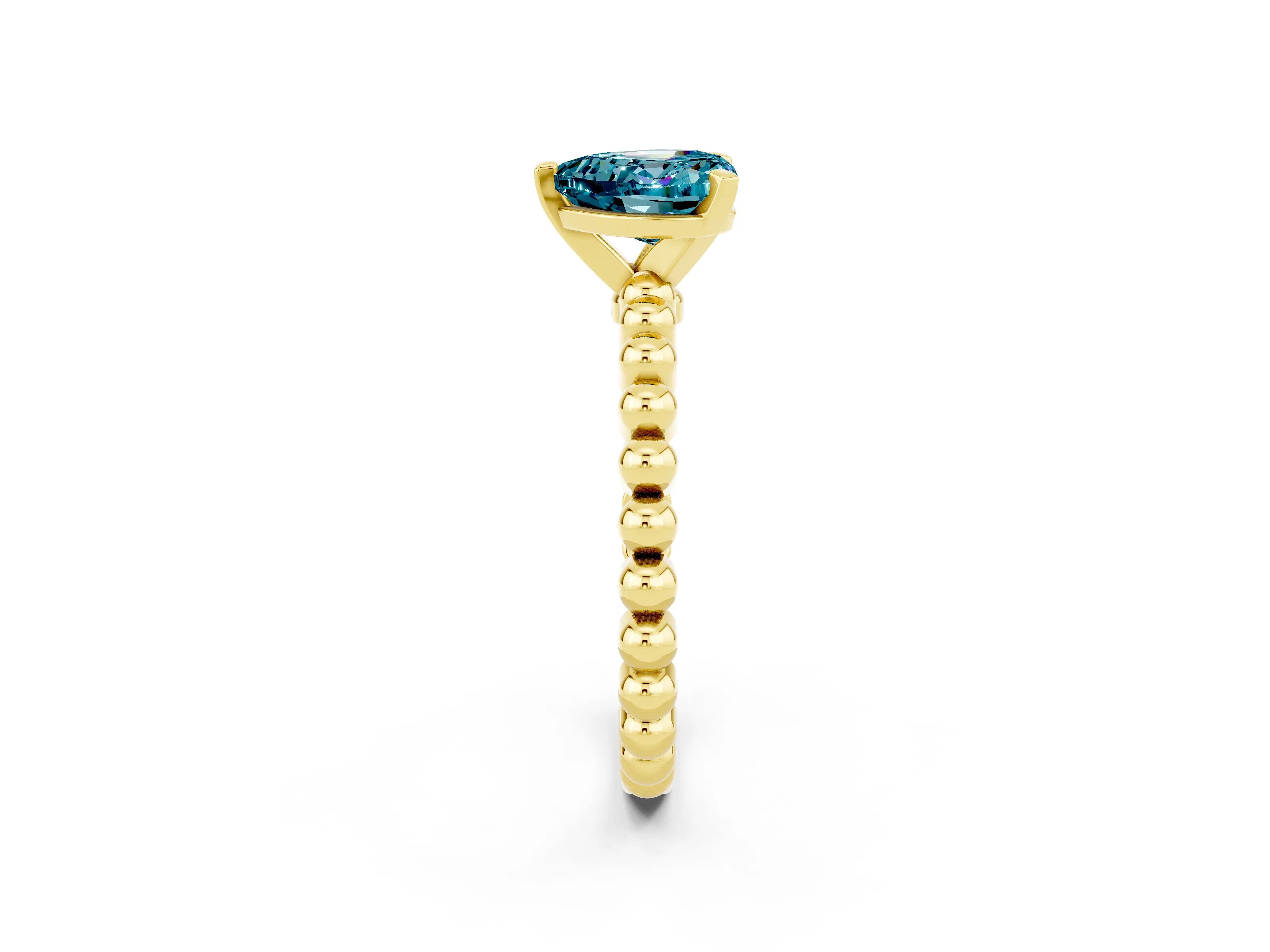 Yellow gold Heart Cut Blue Topaz Solitaire Ring with Beaded Band and Prong Setting_2