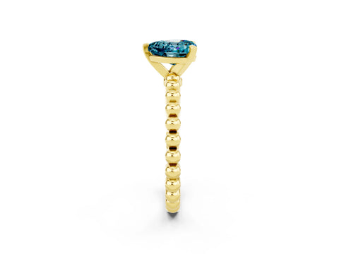 Yellow gold Heart Cut Blue Topaz Solitaire Ring with Beaded Band and Prong Setting_2