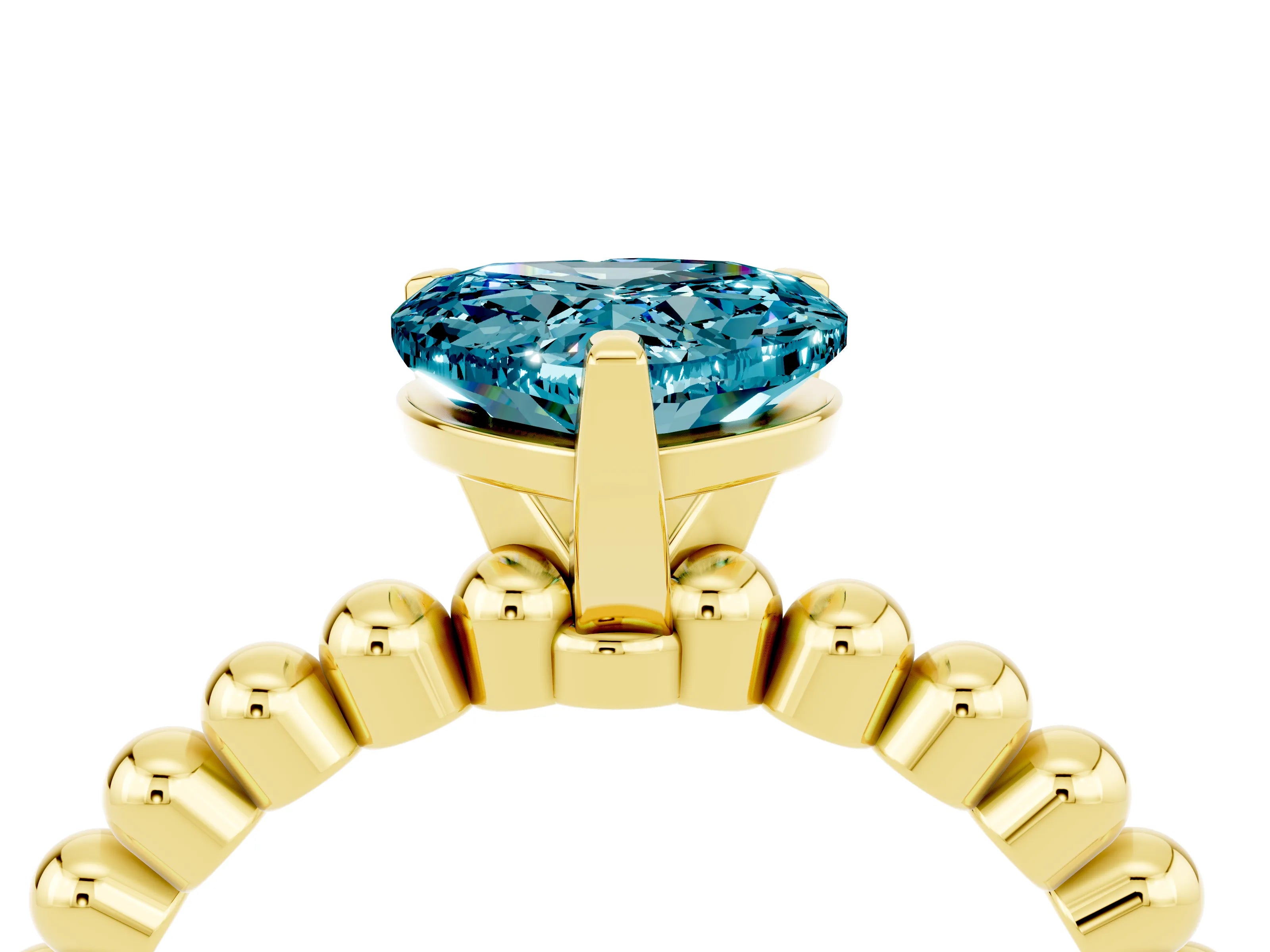 Yellow gold Heart Cut Blue Topaz Solitaire Ring with Beaded Band and Prong Setting_4