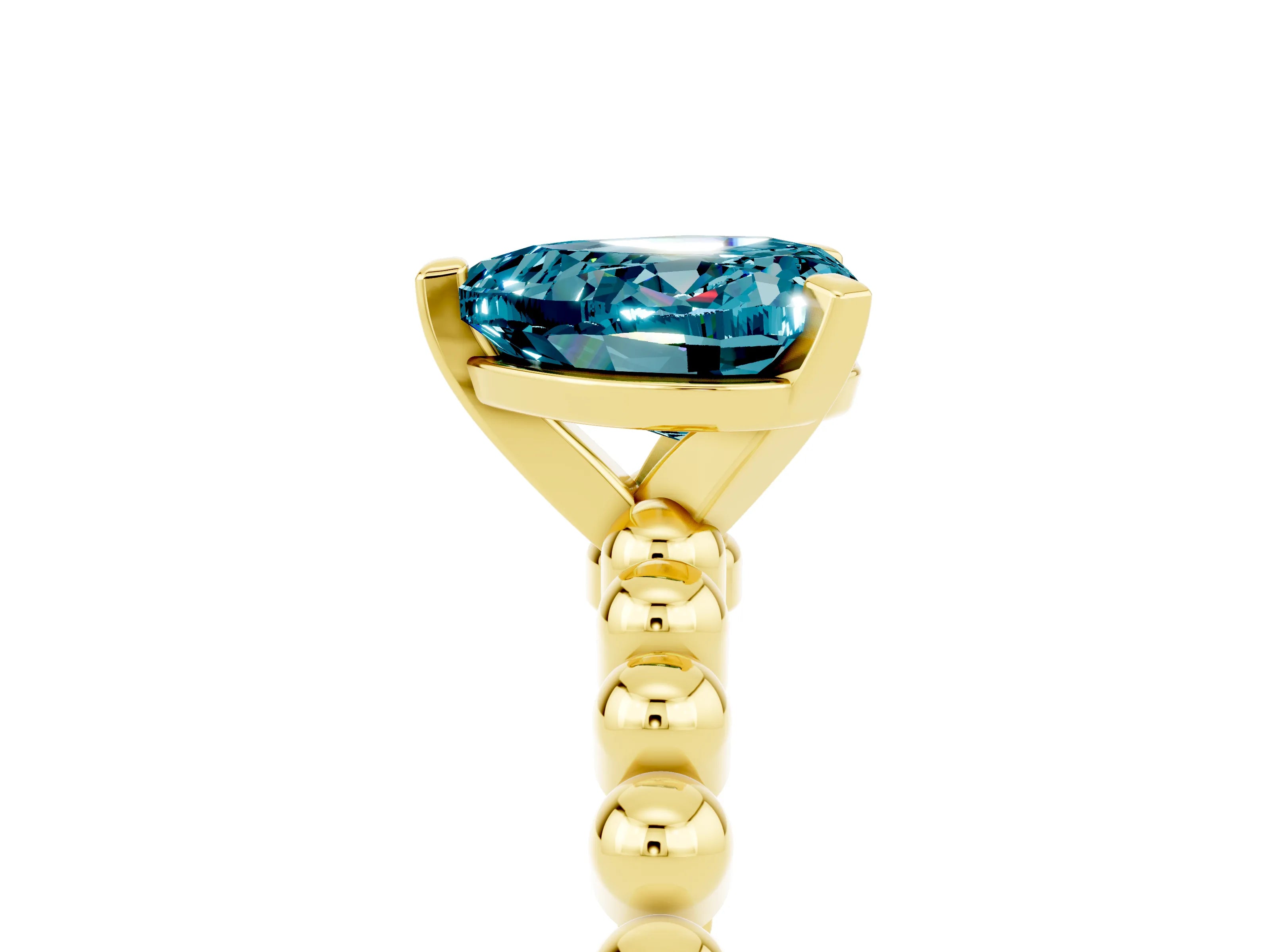 Yellow gold Heart Cut Blue Topaz Solitaire Ring with Beaded Band and Prong Setting_5