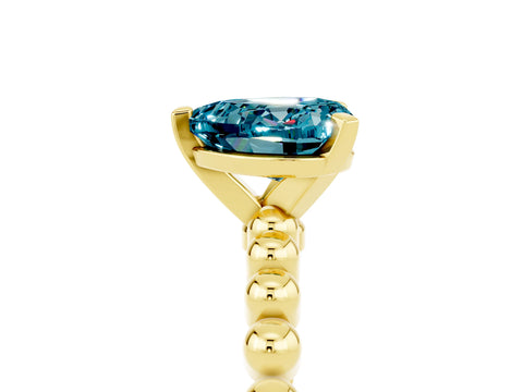 Yellow gold Heart Cut Blue Topaz Solitaire Ring with Beaded Band and Prong Setting_5