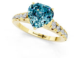 Yellow gold Heart Cut Blue Topaz Solitaire Ring with Cathedral Setting and Pavé Band_1