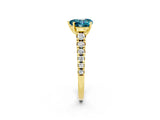 Yellow gold Heart Cut Blue Topaz Solitaire Ring with Cathedral Setting and Pavé Band_2
