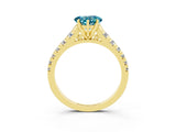 Yellow gold Heart Cut Blue Topaz Solitaire Ring with Cathedral Setting and Pavé Band_3