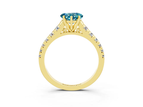 Yellow gold Heart Cut Blue Topaz Solitaire Ring with Cathedral Setting and Pavé Band_3