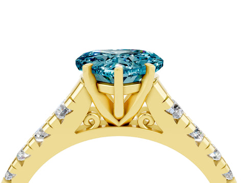 Yellow gold Heart Cut Blue Topaz Solitaire Ring with Cathedral Setting and Pavé Band_4