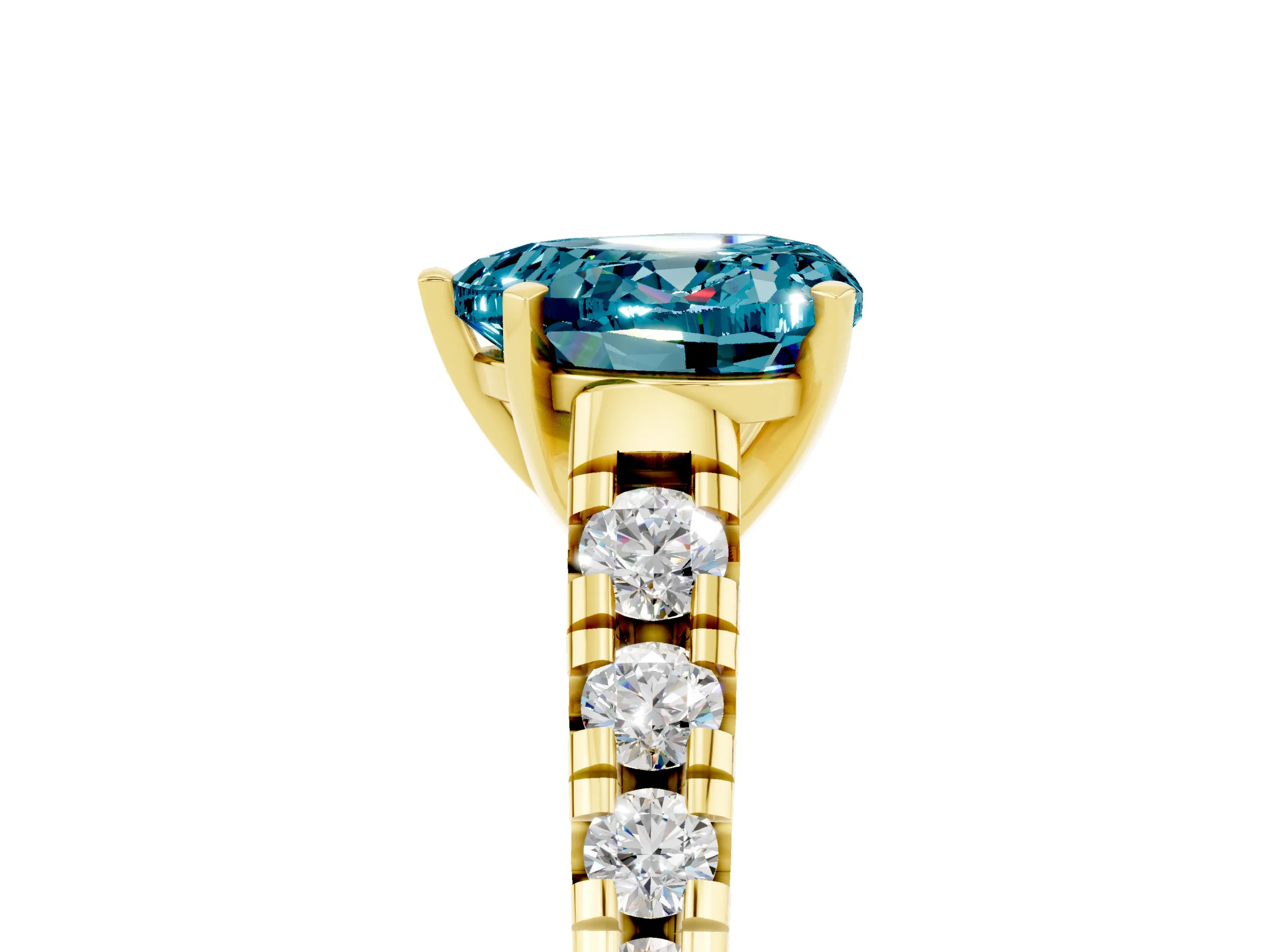 Yellow gold Heart Cut Blue Topaz Solitaire Ring with Cathedral Setting and Pavé Band_5